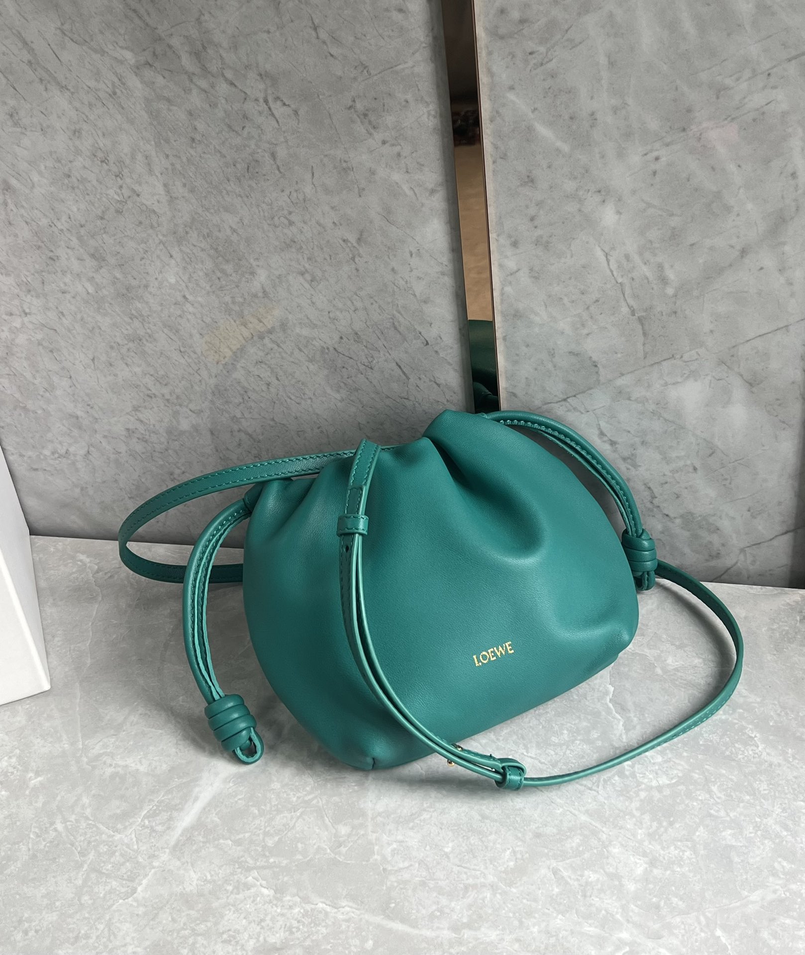 Loewe Mini Flamenco Purse bag in mellow nappa lambskin Dark Green